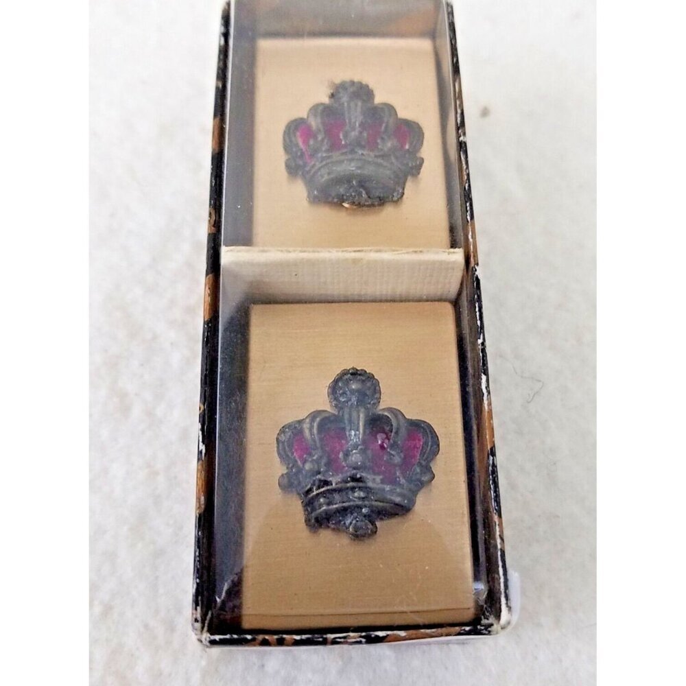 Metal match box cover brass crown red accents a Gold tone product vintage‎ pair